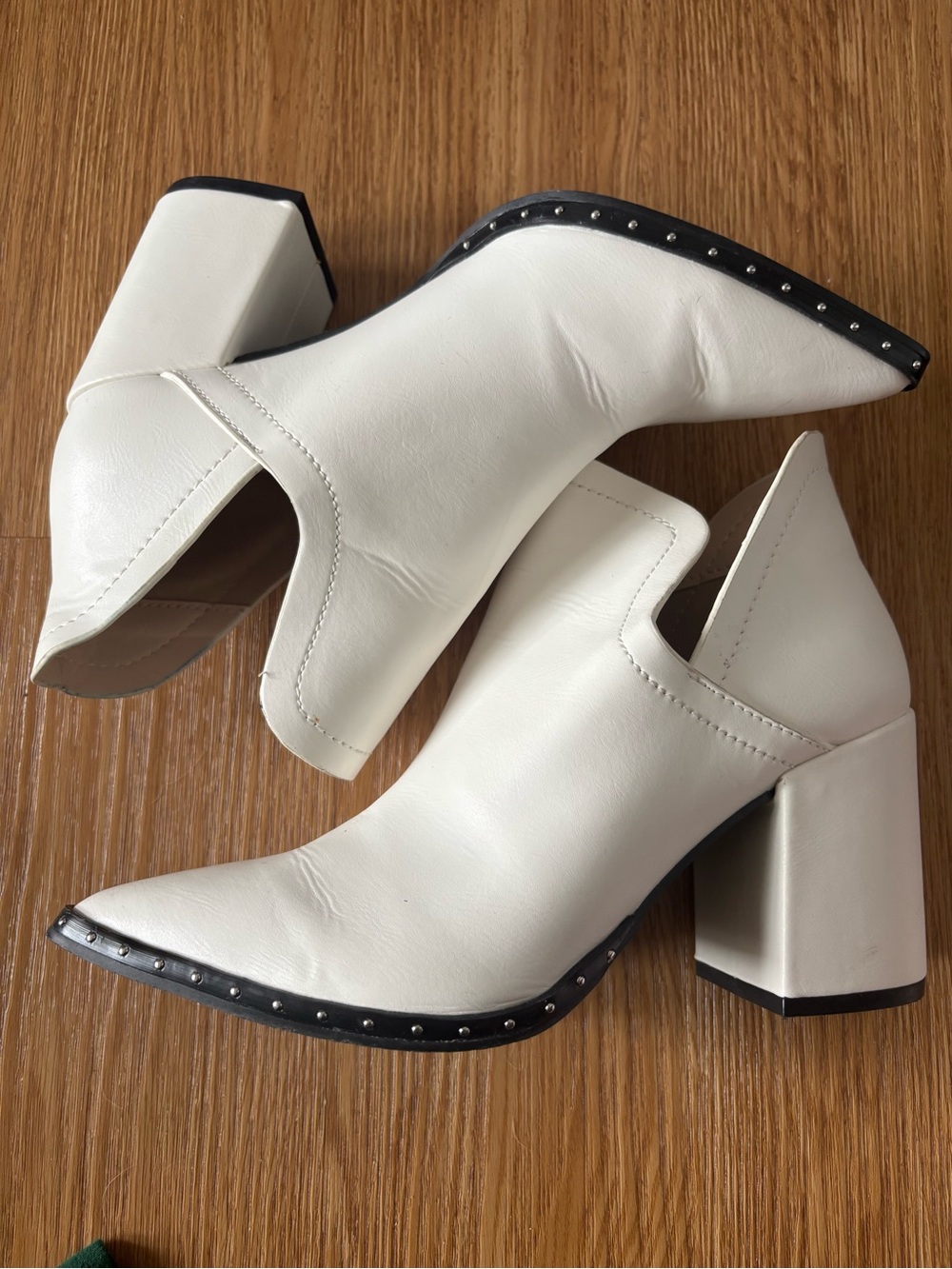 Qupid White Stud-Trim Block Heel Ankle Boots